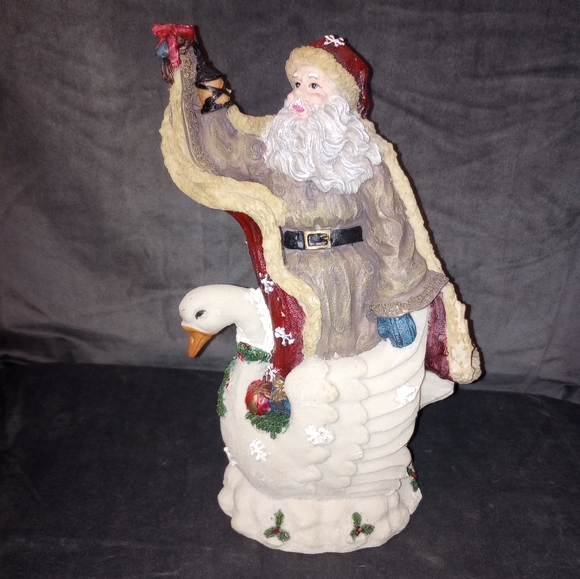 Santa Riding Goose Resin Decoration 11 in Tall EUC - Picture 1 of 6